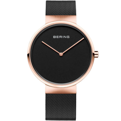 Bering Classic 14539-166 analog herrklocka med svart urtavla och armband i mesh