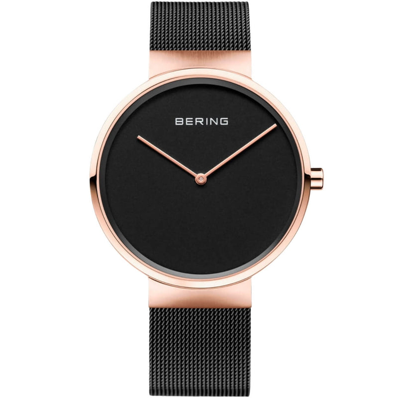 Bering Classic 14539-166 analog herrklocka med svart urtavla och armband i mesh