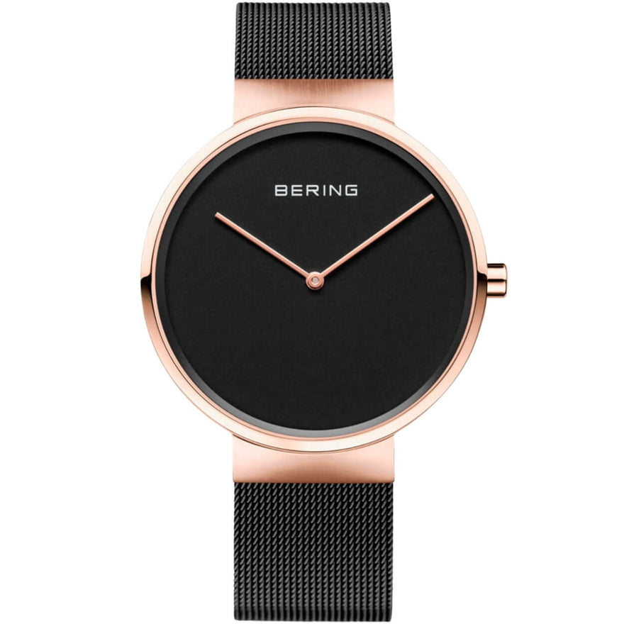 Bering Classic 14539-166 analog herrklocka med svart urtavla och armband i mesh