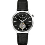 Bulova Aerojet 96A317 analog herrklocka med svart urtavla och armband i läder
