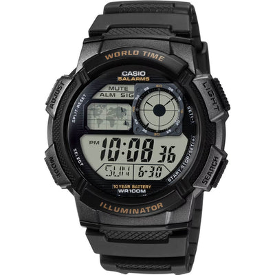 Casio Vintage AE-1000W-1AVEF analog herrklocka med grå urtavla och armband i resin