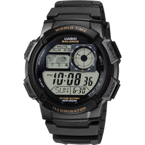 Casio Vintage AE-1000W-1AVEF analog herrklocka med grå urtavla och armband i resin