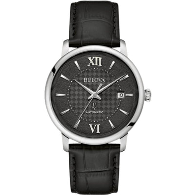 Bulova Hudson 96B441 analog herrklocka med svart urtavla och armband i läder