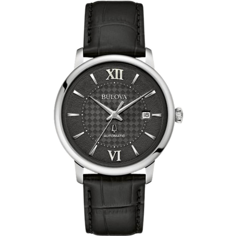 Bulova Hudson 96B441 analog herrklocka med svart urtavla och armband i läder