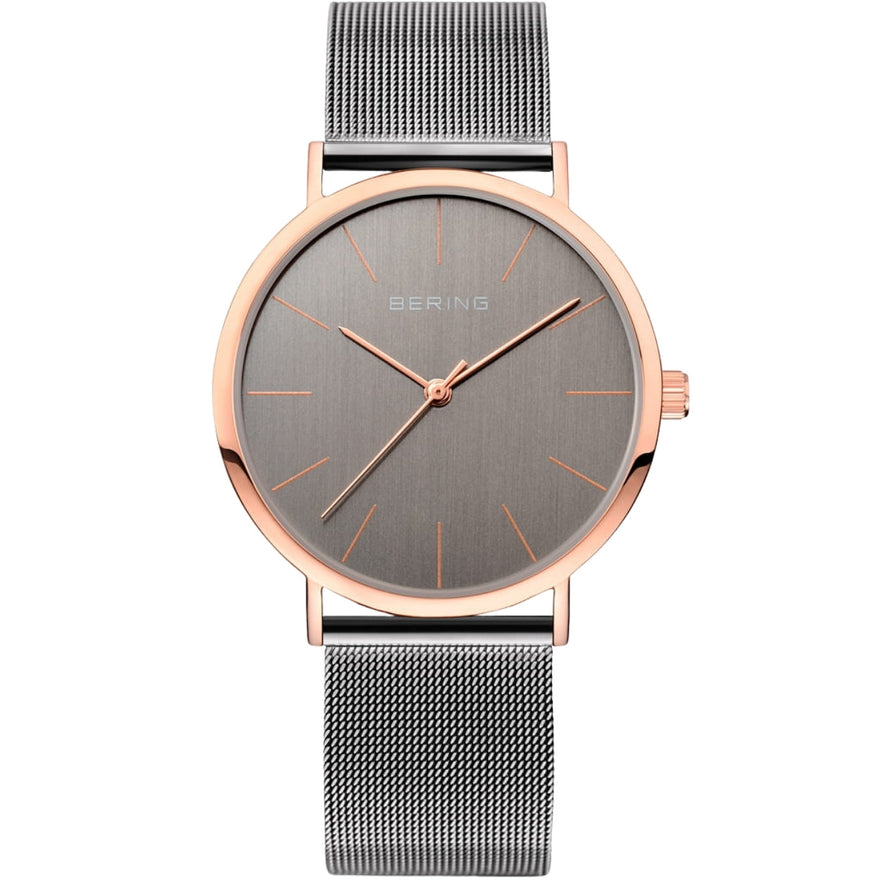 Bering Classic 13436-369 analog damklocka med grå urtavla och armband i mesh
