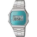 Casio Vintage A168WEM-2EF digital unisexklocka med turkos urtavla och armband i rostfritt stål