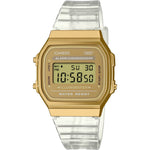 Casio Vintage A168XESG-9AEF digital unisexklocka med guld urtavla och armband i resin