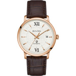 Bulova Hudson Automatic 97B225 analog herrklocka med silver urtavla och armband i läder