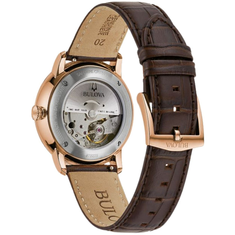Bulova Hudson Automatic 97B225 analog herrklocka med silver urtavla och armband i läder