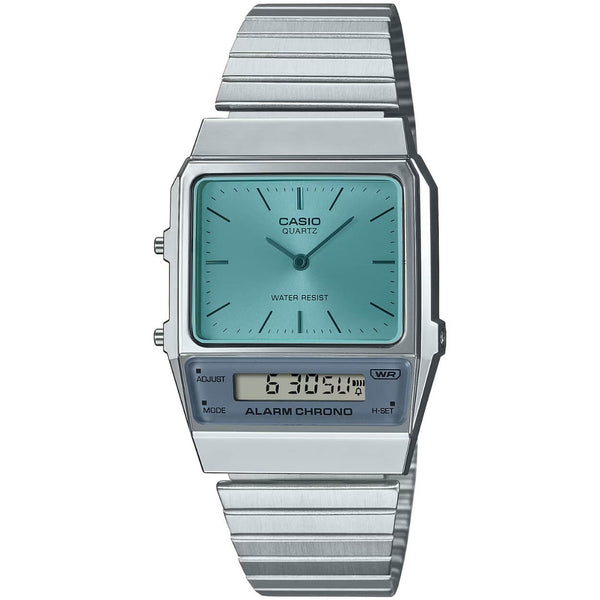 Casio Vintage AQ-800EC-2AEF analog unisexklocka med turkos urtavla och armband i rostfritt stål