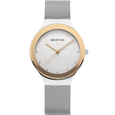 Bering Classic 12934-010 analog damklocka med silver urtavla och armband i mesh