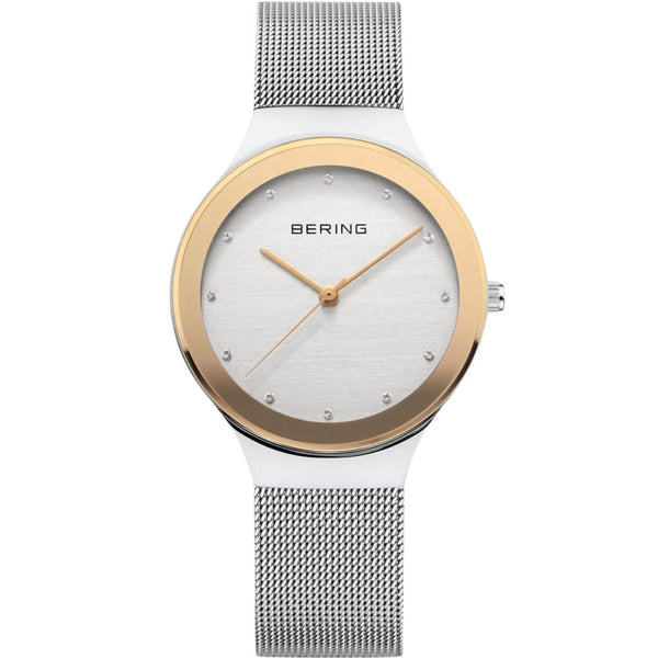 Bering Classic 12934-010 analog damklocka med silver urtavla och armband i mesh