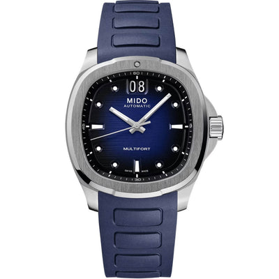 Mido Multifort TV Big Date M049.526.17.041.00 analog herrklocka med blå urtavla och armband i gummi