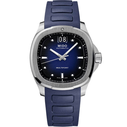 Mido Multifort TV Big Date M049.526.17.041.00 analog herrklocka med blå urtavla och armband i gummi