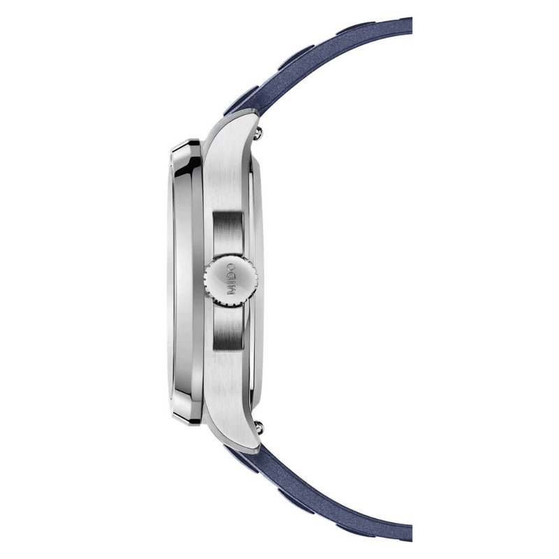 Mido Multifort TV Big Date M049.526.17.041.00 analog herrklocka med blå urtavla och armband i gummi