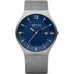 Bering Solar 14440-007 analog herrklocka med blå urtavla och armband i mesh