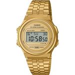 Casio Vintage A171WEG-9AEF digital unisexklocka med guld urtavla och armband i rostfritt stål