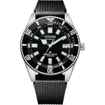 Citizen Promaster Automatic Diver Titanium NB6021-17E analog herrklocka med svart urtavla och armband i silikon