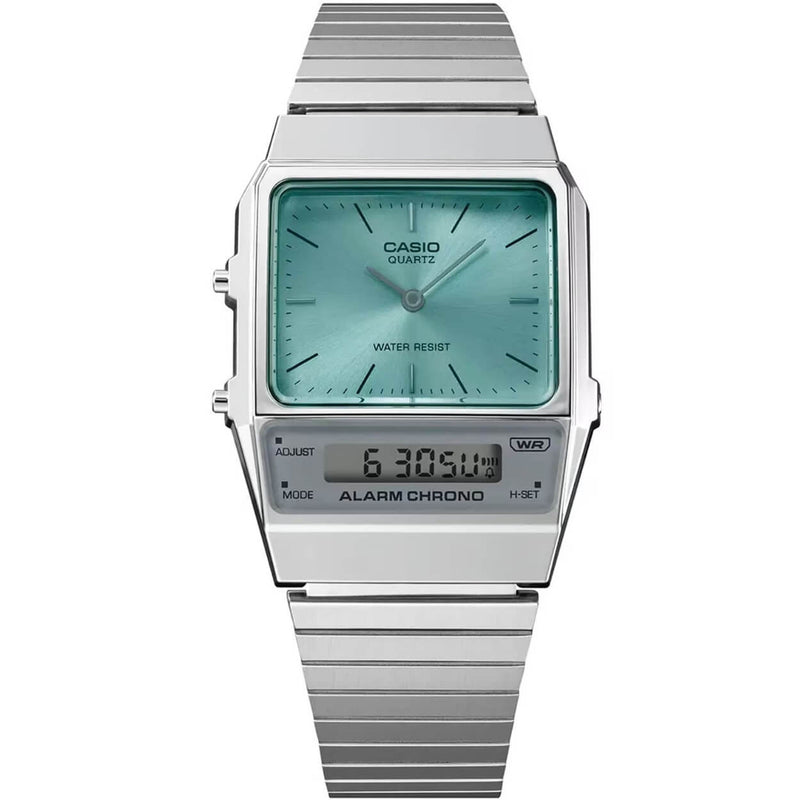 Casio Vintage AQ-800EC-2AEF analog unisexklocka med turkos urtavla och armband i rostfritt stål