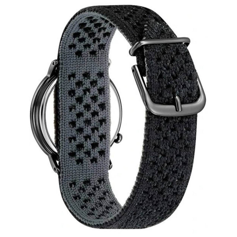 Citizen Eco Drive EM1007-47E analog damklocka med rött urtavla och armband i rostfritt stål