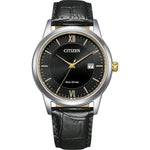 Citizen Eco Drive Solar AW1784-16E analog herrklocka med svart urtavla och armband i rostfritt stål
