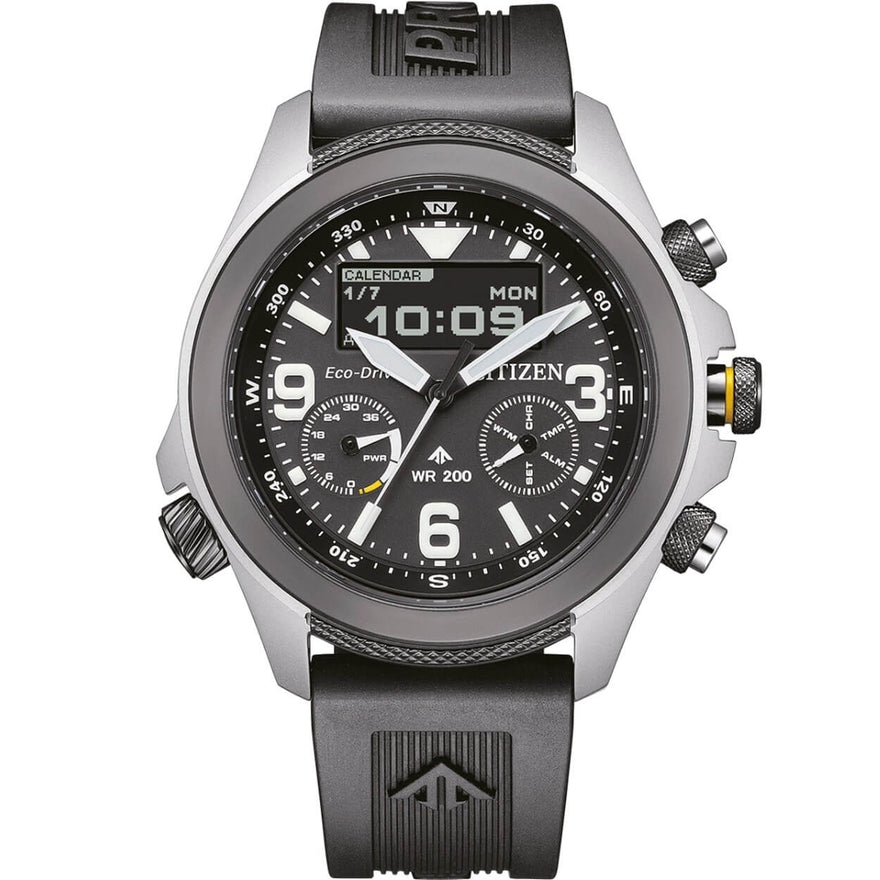 Citizen Promaster Land Eco- Drive JV1007-07E ana-digi herrklocka med svart urtavla och armband i gummi