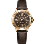 Citizen L Ceci EM1163-09X analog damklocka med brun urtavla och armband i läder
