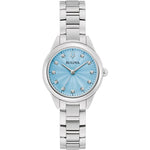 Bulova Sutton 96P250 analog damklocka med blå urtavla och armband i rostfritt stål