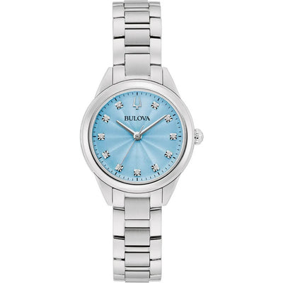 Bulova Sutton 96P250 analog damklocka med blå urtavla och armband i rostfritt stål
