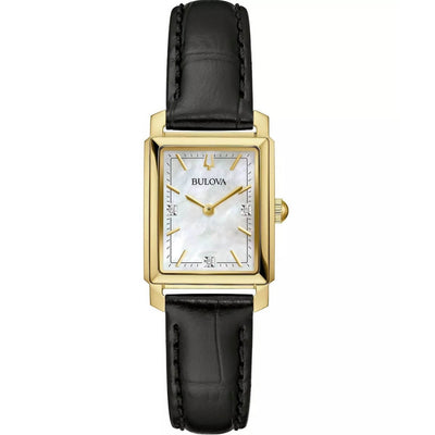 Bulova Sutton Rectangle 97P166 analog damklocka med vit urtavla och armband i läder