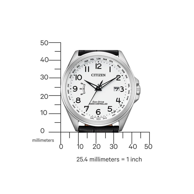 Citizen Eco-Drive Radio Controlled CB0250-17A analog herrklocka med vit urtavla och armband i läder