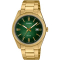 Casio Timeless MTP-1302PGC-3AVEF analog herrklocka med grön urtavla och armband i rostfritt stål