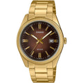 Casio Timeless MTP-1302PGC-5AVEF analog herrklocka med brun urtavla och armband i rostfritt stål