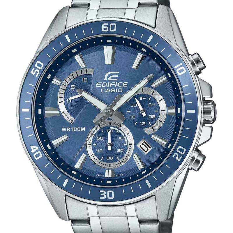 Casio Edifice EFR-552D-2AVUEF analog herrklocka med blå urtavla och armband i rostfritt stål
