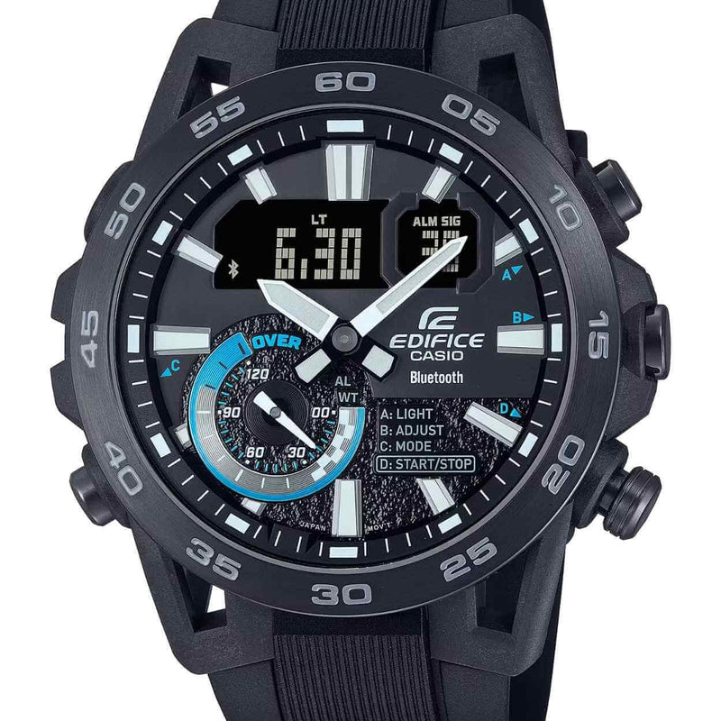 Casio Edifice SOSPENSIONE ECB-40PB-1AEF ana-digi herrklocka med svart urtavla och armband i resin