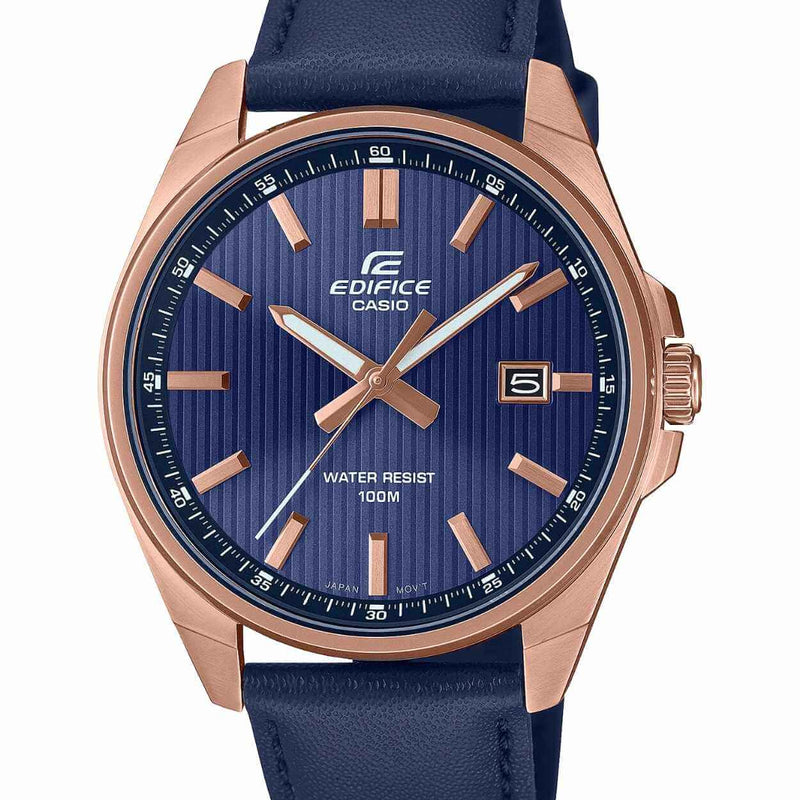 Casio Edifice EFV-150CL-2AVUEF analog herrklocka med blå urtavla och armband i läder