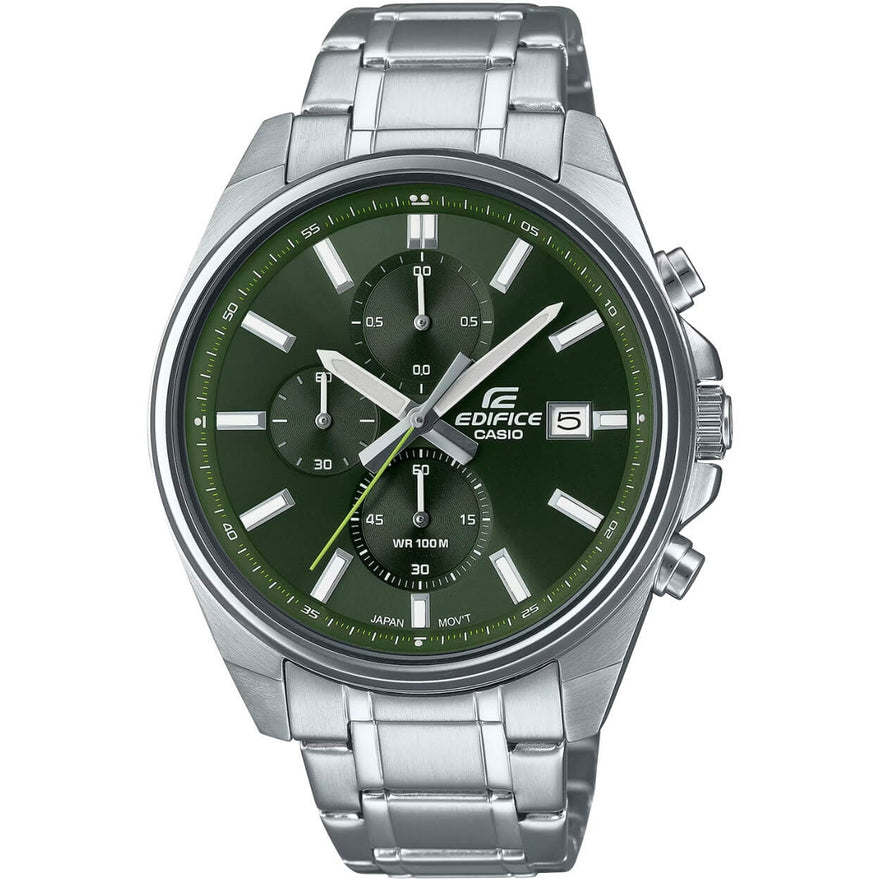 Casio Edifice Chronograph EFV-610D-3CVUEF analog herrklocka med grön urtavla och armband i rostfritt stål