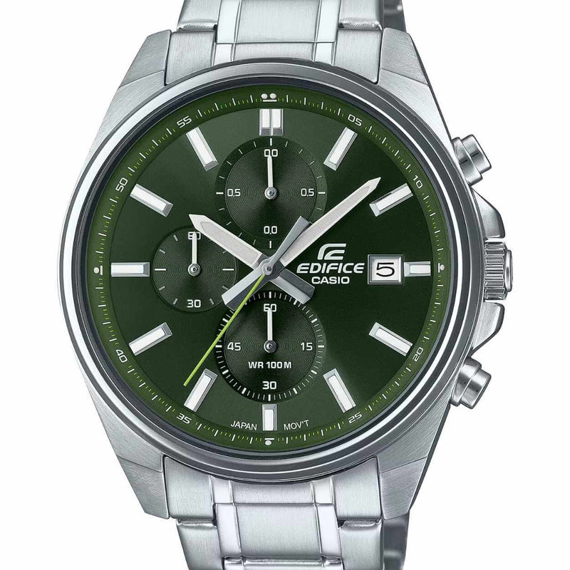 Casio Edifice Chronograph EFV-610D-3CVUEF analog herrklocka med grön urtavla och armband i rostfritt stål