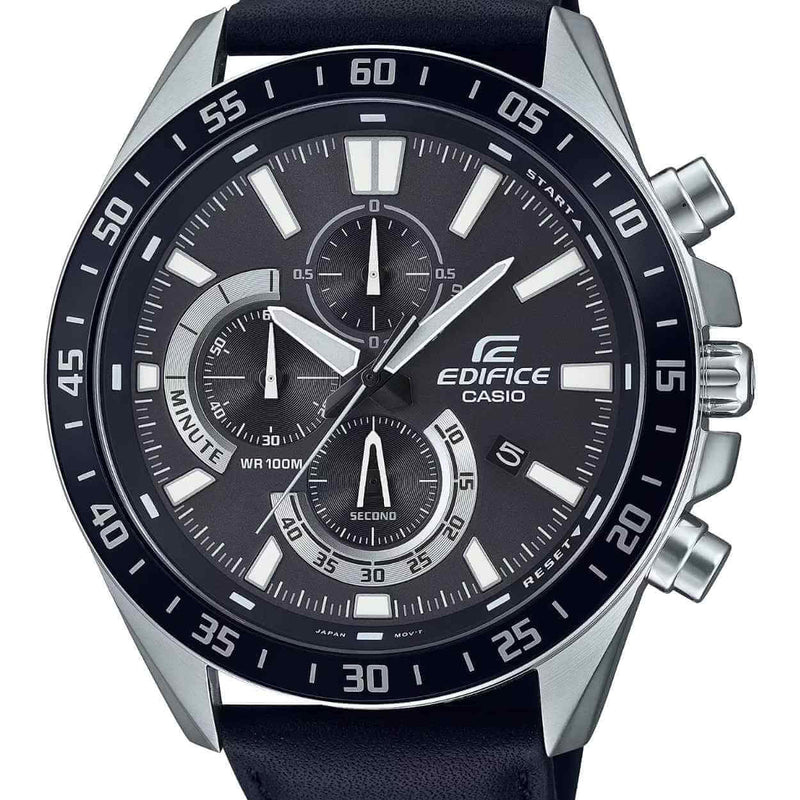 Casio Edifice Chronograph EFV-620L-1AVUEF analog herrklocka med svart urtavla och armband i silikon