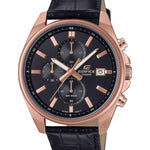 Casio Edifice Chronograph EFV-610ECL-1AUEF analog herrklocka med svart urtavla och armband i läder