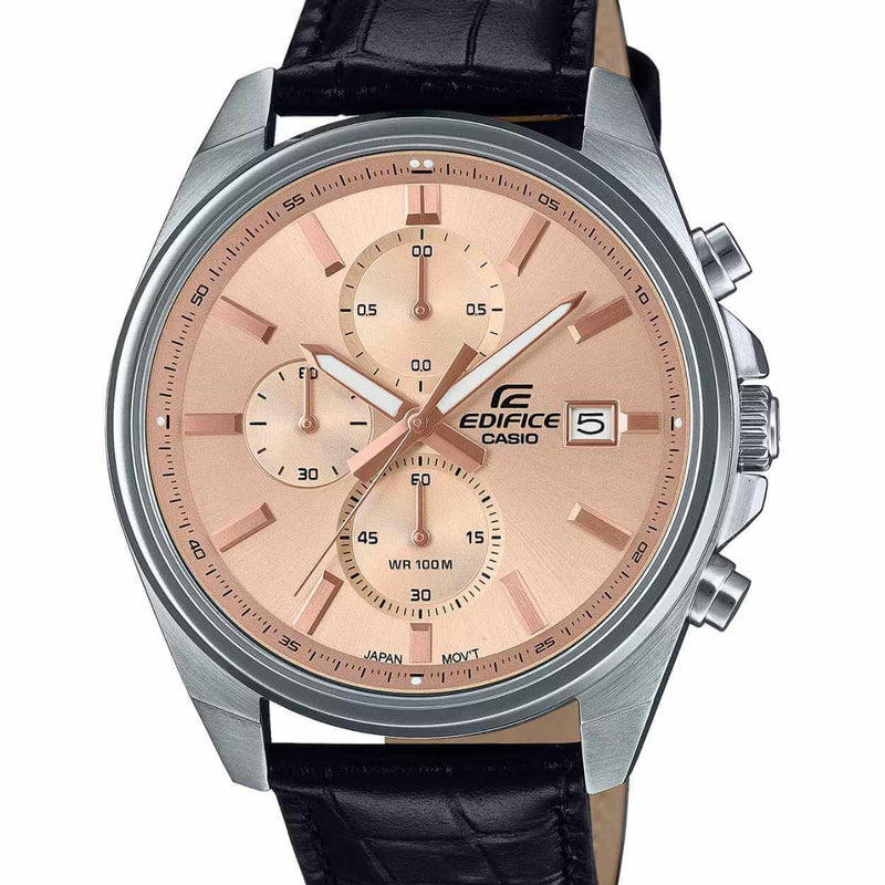 Casio Edifice Chronograph EFV-610EL-5AUEF analog herrklocka med roséguld urtavla och armband i läder