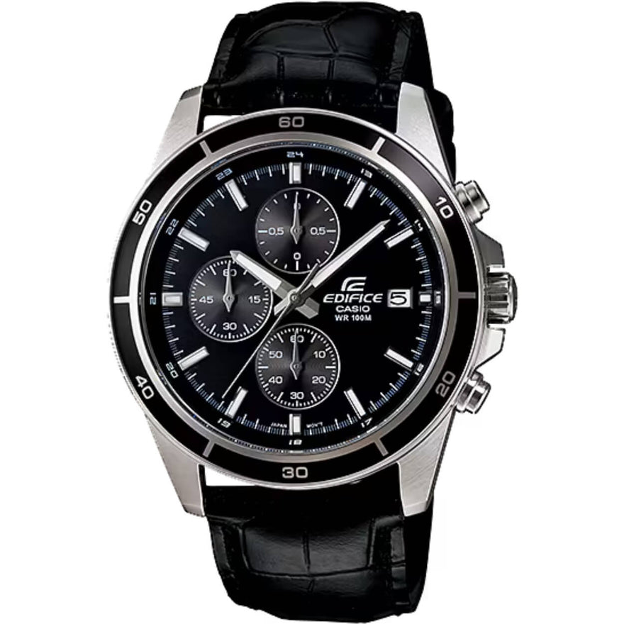 Casio Edifice Chronograph EFR-526L-1AVUEF analog herrklocka med svart urtavla och armband i läder