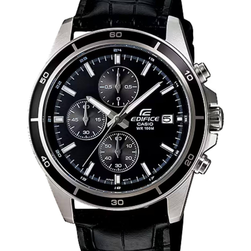 Casio Edifice Chronograph EFR-526L-1AVUEF analog herrklocka med svart urtavla och armband i läder
