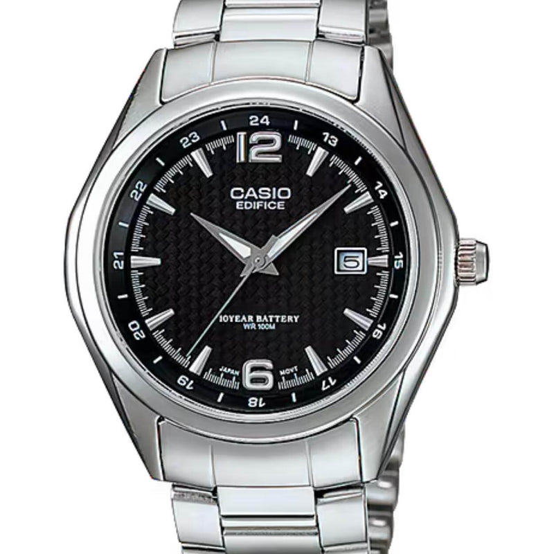 Casio Edifice EF-121D-1AVEG analog herrklocka med svart urtavla och armband i rostfritt stål