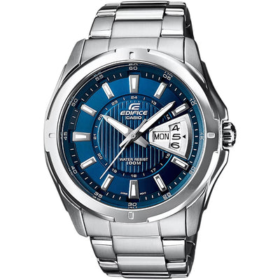 Casio Edifice EF-129D-2AVEF analog herrklocka med blå urtavla och armband i rostfritt stål