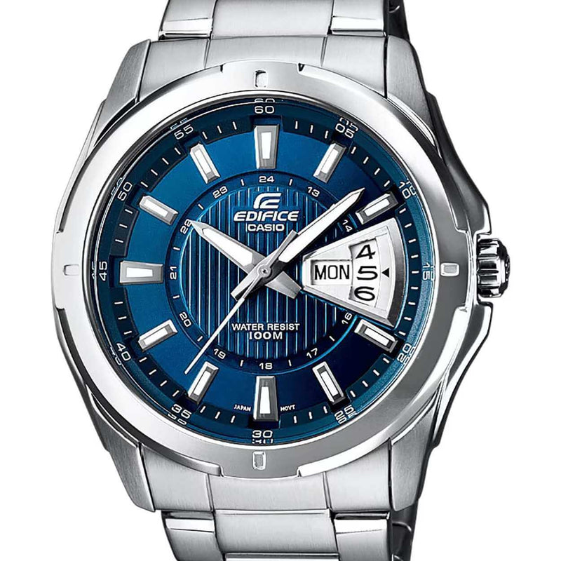 Casio Edifice EF-129D-2AVEF analog herrklocka med blå urtavla och armband i rostfritt stål
