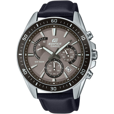 Casio Edifice EFR-552L-5AVUEF analog herrklocka med brun urtavla och armband i läder