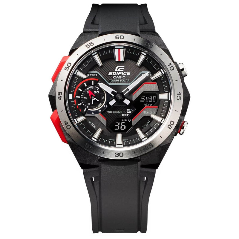Casio Edifice ECB-2200P-1AEF analog herrklocka med svart urtavla och armband i resin