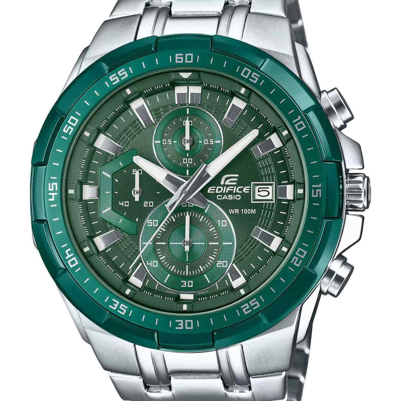 Casio Edifice Chronograph EFR-539DE-3AVUEF analog herrklocka med grön urtavla och armband i rostfritt stål