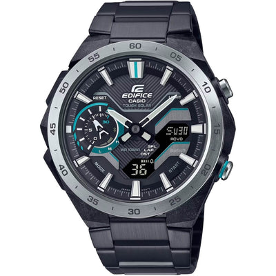 Casio Edifice Windflow ECB-2200DD-1AEF analog herrklocka med svart urtavla och armband i rostfritt stål